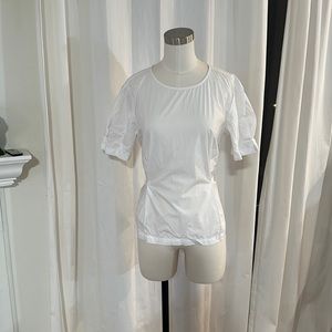 DKNY white peplum short sleeve cotton blouse size M